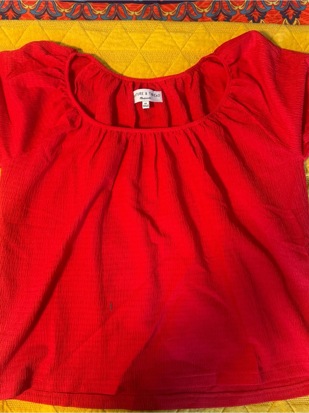 Madewell Textured Bright Red Scoop Neck Tee